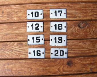 Vintage enamel sign 10, 12, 15, 16, 17, 18, 19, 20 Rectangular address plaque Enamelled door numbers Room numbers White black enamel signs