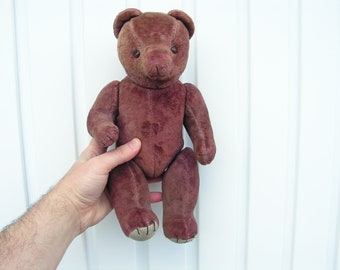 Antique brown bear toy hard filling Old bear Teddy bear movable legs and arms Collectible bear Baby room decor
