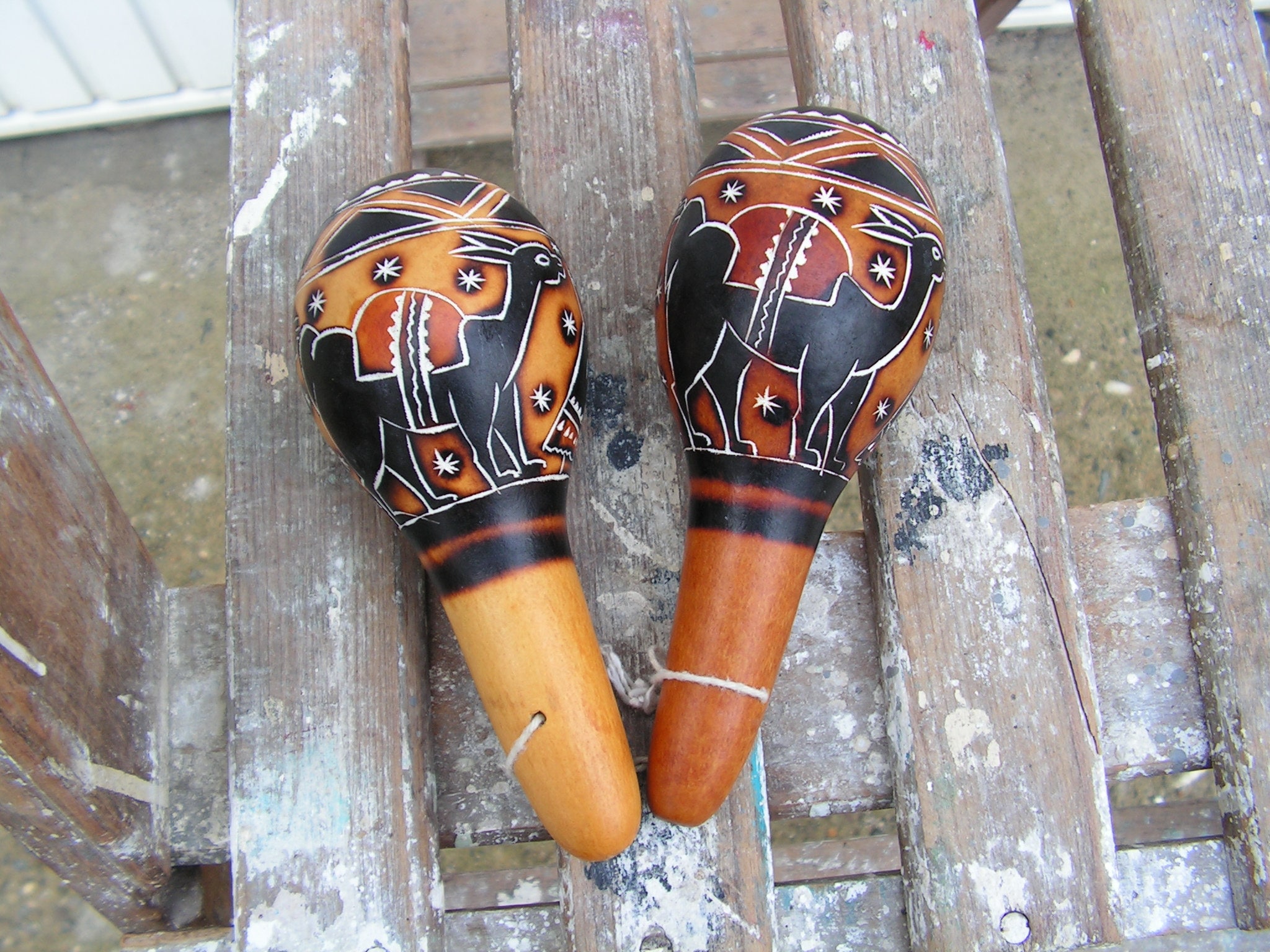 Vintage Maracas Dried Calabash, Hand Painted Maracas Dried Gourd
