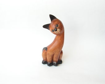 Lovely cat Vintage wooden cat Hand made cat figurine Carving figure cat Collectible cat Hand carved cat Carving wood sculpture cat