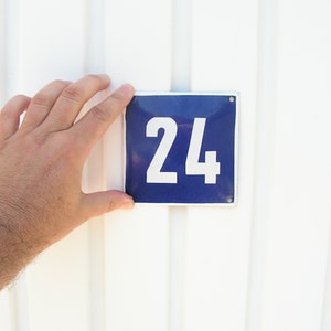 Enamelled plaque 24 Vintage Blue White Enamel Sign 24 Porcelain Street House Number 24 Enamel Door number Street Enamelled Sign