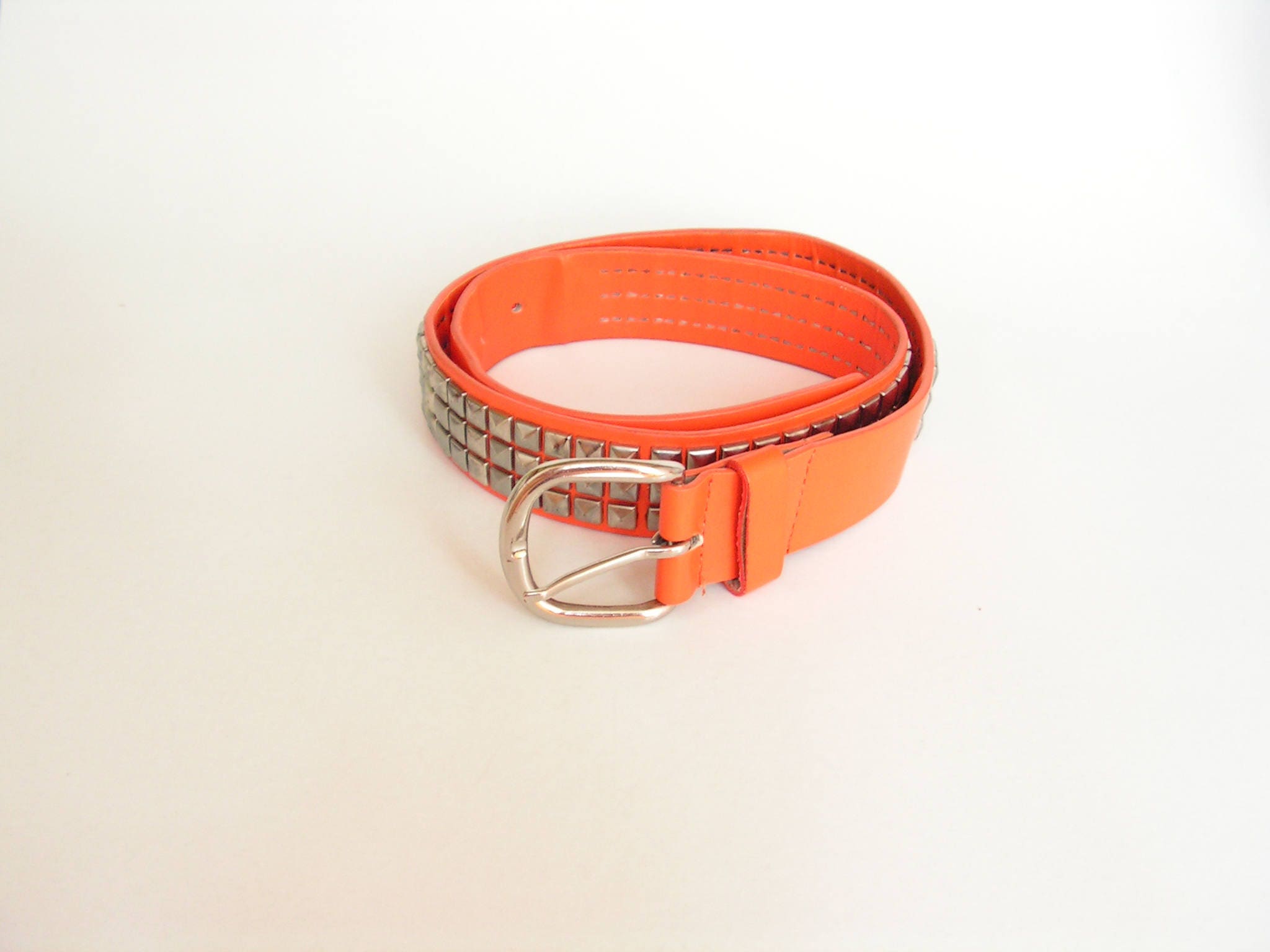 Vintage Woman Belt With Caps Orange Faux Leather Belt Lady  display picture 2