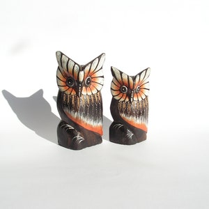 Vintage pair owls Wooden hand painted owls Hand Carved Wood Owls Figurine Wooden Figure of Bird Wooden art figure