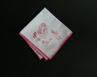 Ladies painted linen handkerchief NEVER USED, Vintage woman flax handkerchieves, Cotton handkerchiefs for the 8th of March