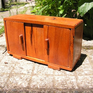 Antique wooden box, Wooden cabinet with two doors, Vintage Wooden storage box, Hand-made wooden cabinet, Small brown old box,