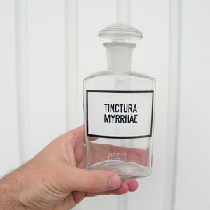 Vintage bottle natural tinctura MYRRHAE Apothecary jar Medicine bottle glass stopper Antique apothecary Pharmacy bottle Chemist jar