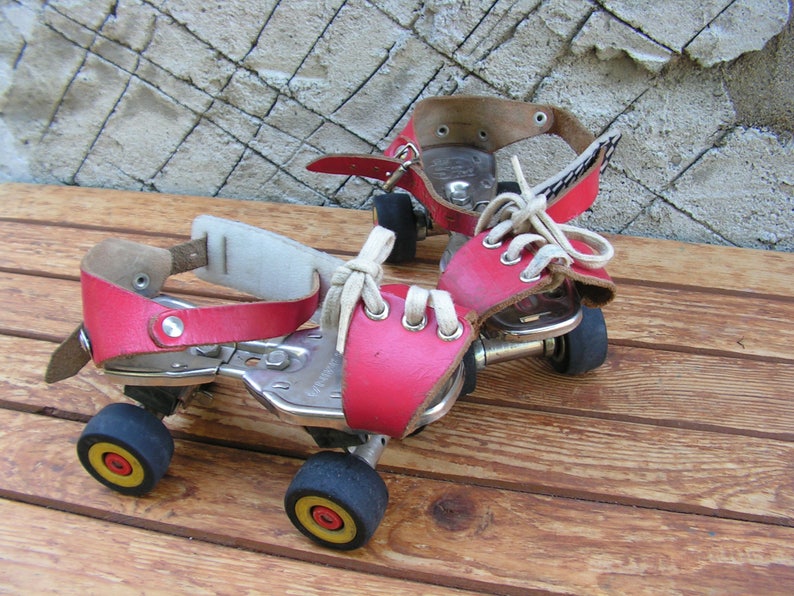 Vintage Adjustable Roller Skates Red Skates Childrens Roller Etsy