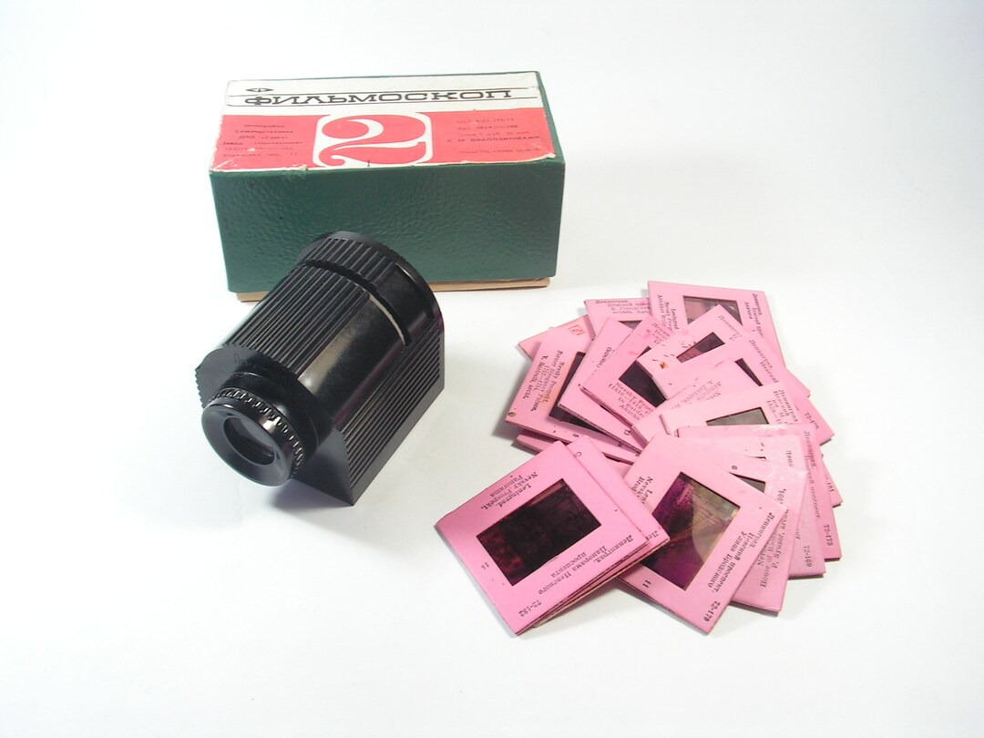 Vintage Slide Viewer 14 Slides, Diapositive Viewer Leningrad, Stereoscope, Diascope Original Box