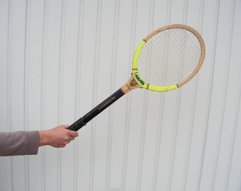 Vintage wood tennis racket, Retro wooden tennis racket, Tennis equipment, Made in Asia
