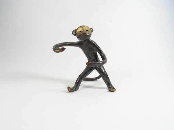 Vintage Brass Monkey, Monkey Figurine, Small Metal Monkey