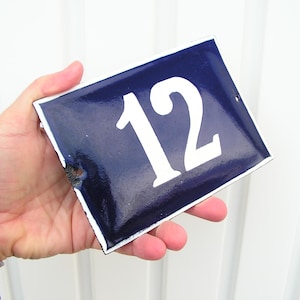 Vintage French Enamel Sign 12 House Door Number 12 Blue White Porcelain Metal Plate Door Number Street Sign Plaque 12 Wall Décor