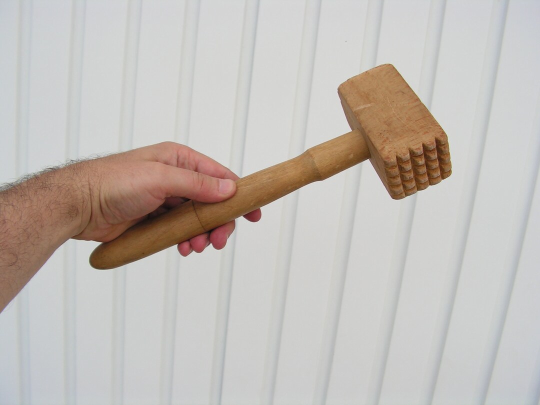 Vintage Wooden Meat Hammer, Kitchen Wood Hammer, Mallet Tenderizer
