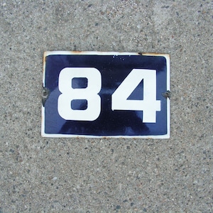 Vintage Blue and White Enamel House Number 84, Porcelain sign, Number 84, Door Number, Blue Enamel plaque, House sign, Old enamel sign
