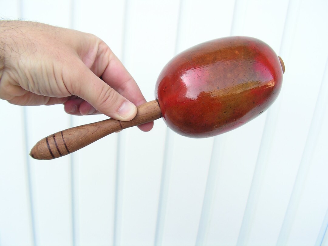 Vintage Red Maracas, Handmade Maracas Wooden Handle, Percussion
