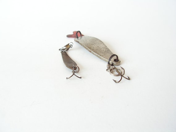 custom made vintage silverware fishing lures Johnson's Silver Minnow Spoon Lure Vintage Unbranded Red/White 3 1/2"