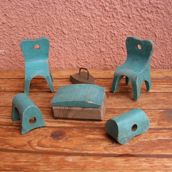 Retro Doll furniture Vintage wooden dolly chairs Miniature wooden furniture table Handmade wooden miniature Shabby Chic Vintage Doll house