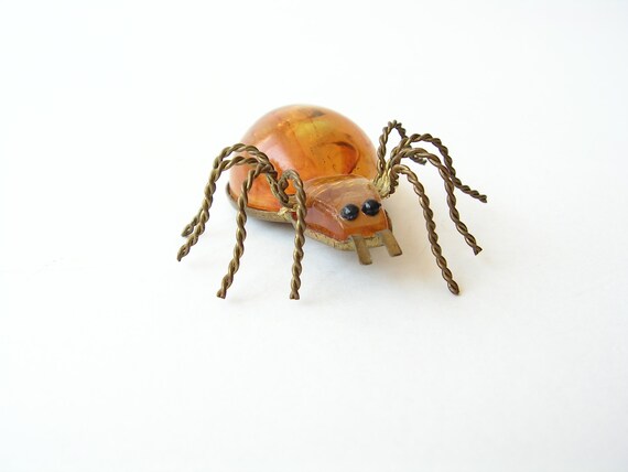 Vintage spider brooch, Brass brooch spider USSR, V