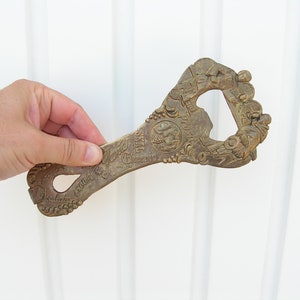 Vintage brass opener, Bottle large opener with ornaments, Beer big art Opener, Collection opener, Rare bottle cap opener, Tool Bar Accessory