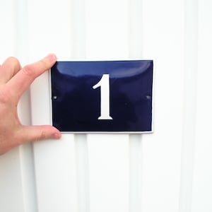 Porcelain plaque 1 Sign size 15 cm x 10 cm House Door Number 1 Blue White Enamel Metal Plate Door Number Street Sign Enameled Porcelain