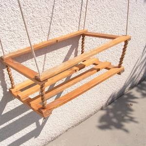 Retro wooden swing 1960s Garden swing Kids swing Vintage baby swing Children&#39;s swing Wood rope swing Backyard porch swing Swing toddlers