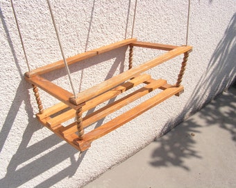 Retro wooden swing 1960s Garden swing Kids swing Vintage baby swing Children's swing Wood rope swing Backyard porch swing Swing toddlers