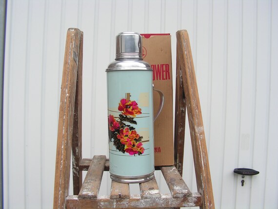 Vintage Big Thermos 80s Chinese Aluminum Thermos Blue Travel