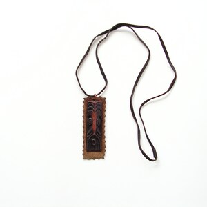 Vintage pendant mask, Handmade plastic leather face pendant, Mask head jewelry, Totem pendant , Necklace pendant face