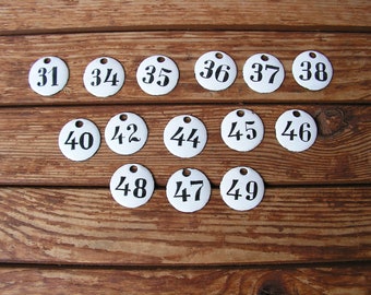 Vintage enamel sign 31, 32, 35, 36, 37, 38, 40 Small sweet round number plaque Enamelled door numbers Room numbers White black enamel signs