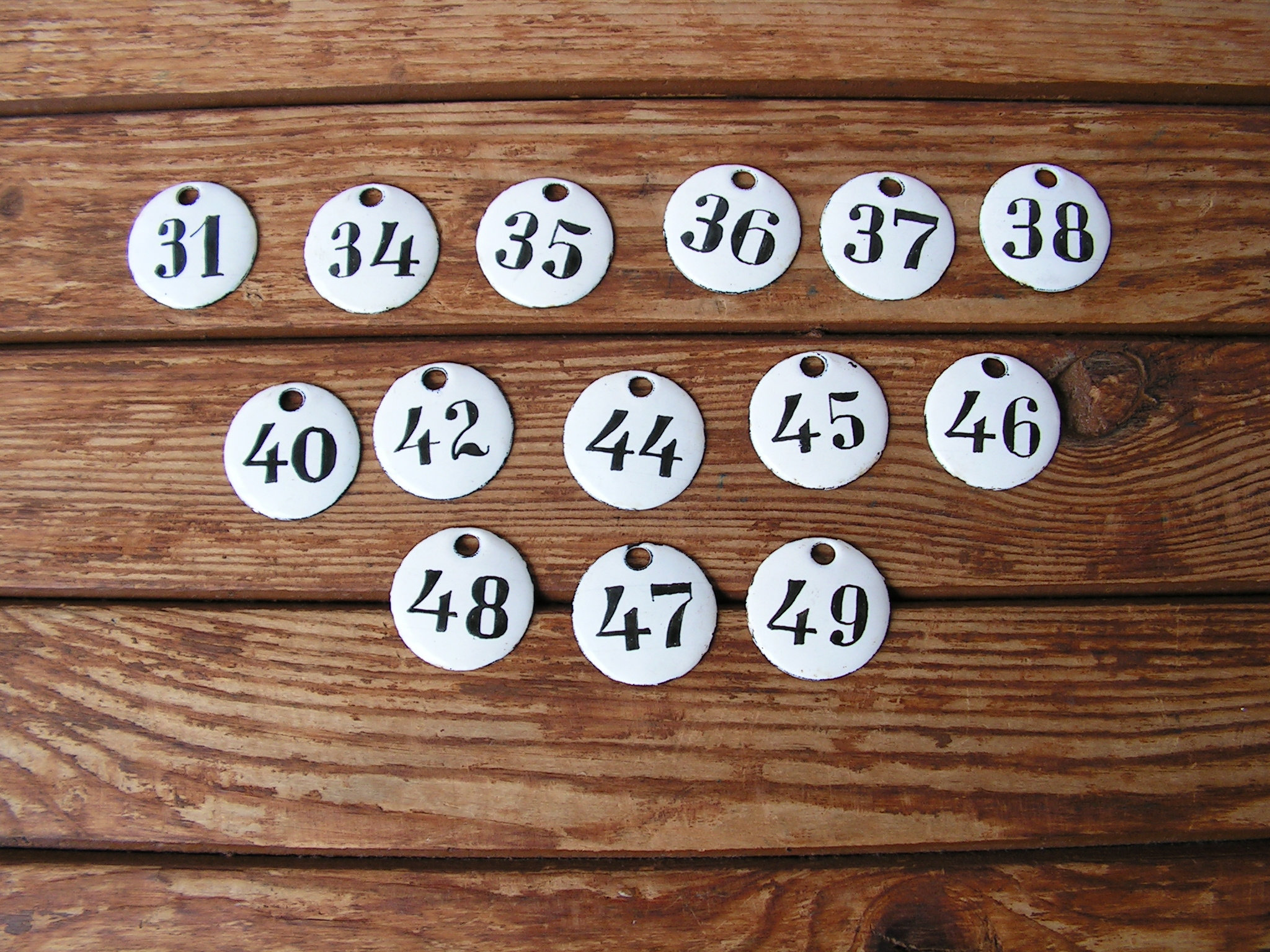 Vintage enamel sign 31, 32, 35, 36, 37, 38, 40 Small sweet round number plaque Enamelled door numbers Room numbers White black enamel signs