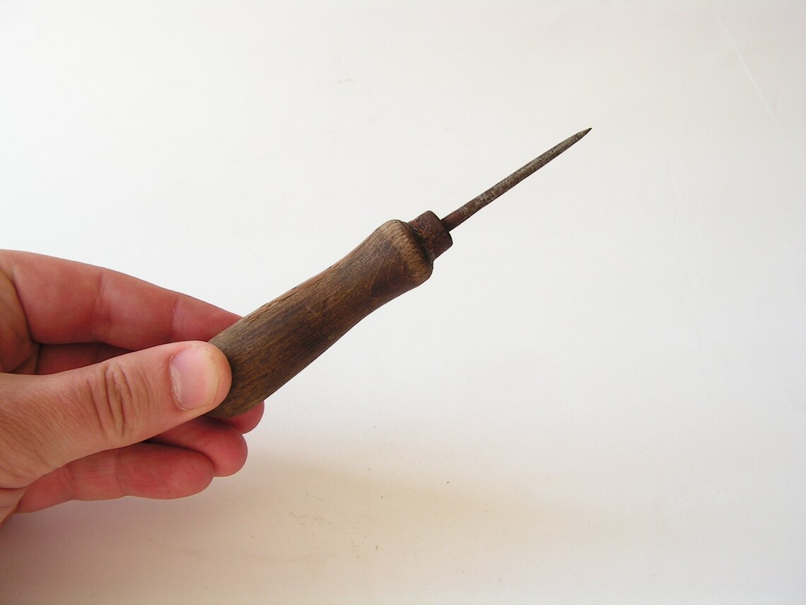 Vintage wooden handled awl 30s Sewing awl Primitive tool Awl Etsy