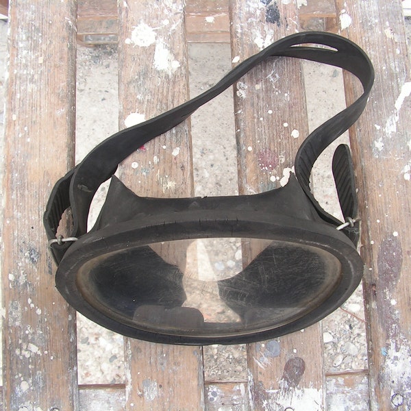 Retro-Distressed-Tauchmaske, Vintage-Gummi-Tauchmaske, schwarze Schwimmbrille, Gummimaske, Maske Ovales Glas, Tauchzubehör