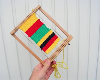 ヴィンテージ木製織り機 GOKI 小型長方形織機 子供用織り機 織り手用ツール レトロ織機 おもちゃ織り機 織りキット