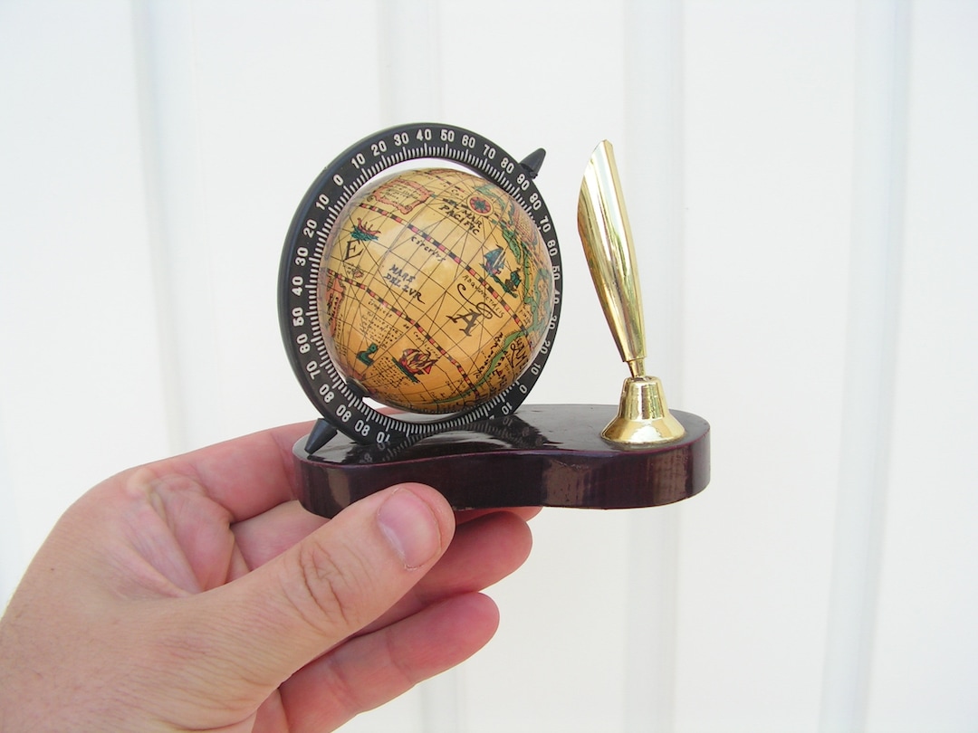 Vintage Brown Globe Pencil Holder, Retro Decorative Desk Globe, Lovely