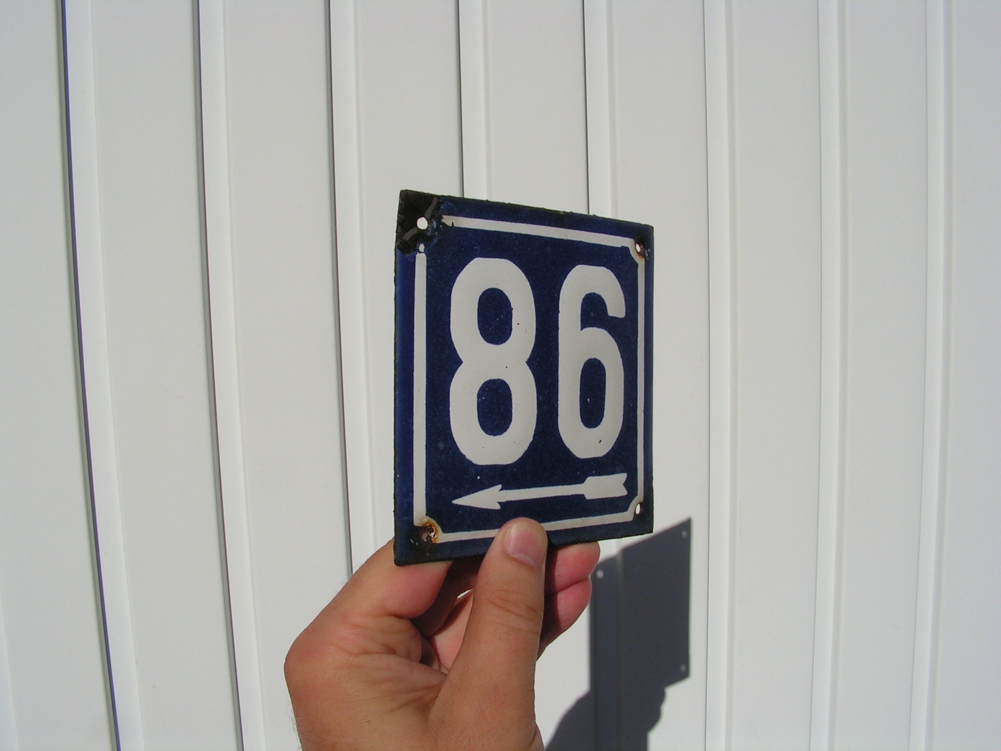 House Sign 86 Vintage Door Number 86 Blue White Rust Enamel Sign 86 Porcelain Street ...