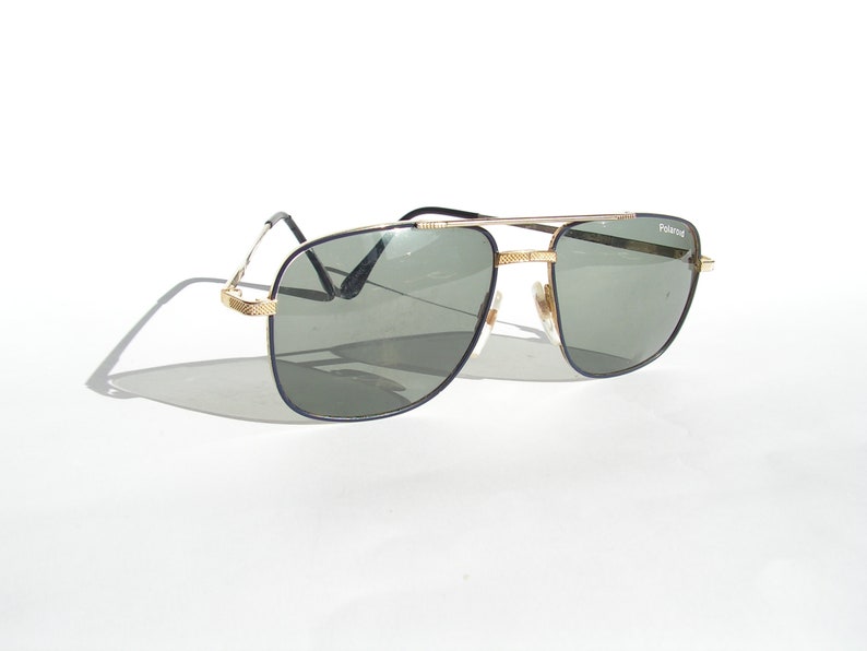 Men sunglasses green lenses POLAROID Retro aviator sunglasses 1980s Vintage pilot glasses Metal frame sunglasses Oversize sunglasses image 1