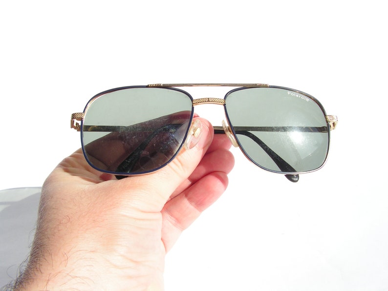 Men sunglasses green lenses POLAROID Retro aviator sunglasses 1980s Vintage pilot glasses Metal frame sunglasses Oversize sunglasses image 8