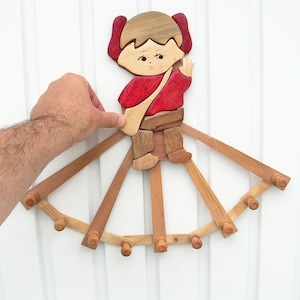Vintage wood folding hanger, Accordion wall hanger boy, Adjustable peg rack for light clothes , Retro Wall Hanging, Kids Room Decor