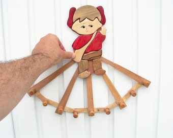Vintage Wooden Folding Peg Hanger, Retro Kids Room Decor