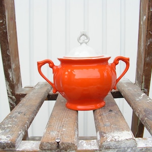 Tazón de azúcar de naranja de cerámica vintage, tazón de azúcar de cerámica, recipiente de azúcar, bol de azúcar marcado coleccionable Bulgaria, decoración de la cocina