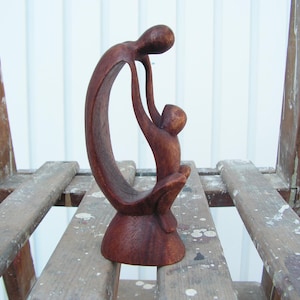 Vintage Wooden Figurine embrace Hand Carved Woman child hug Wooden Figure of Mother child Wooden art figure Symbol of Love