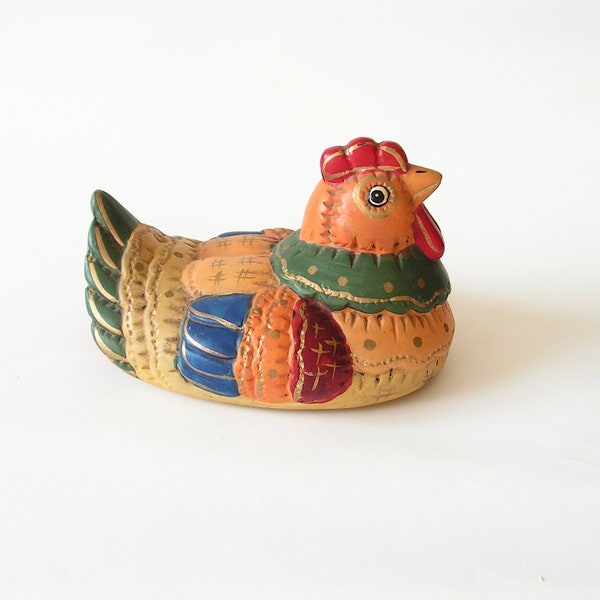 poule en céramique vintage, poule figurine, poule de poterie, poule de collection, poule peinte à la main décorative, statue de poule, figure d’animal céramique