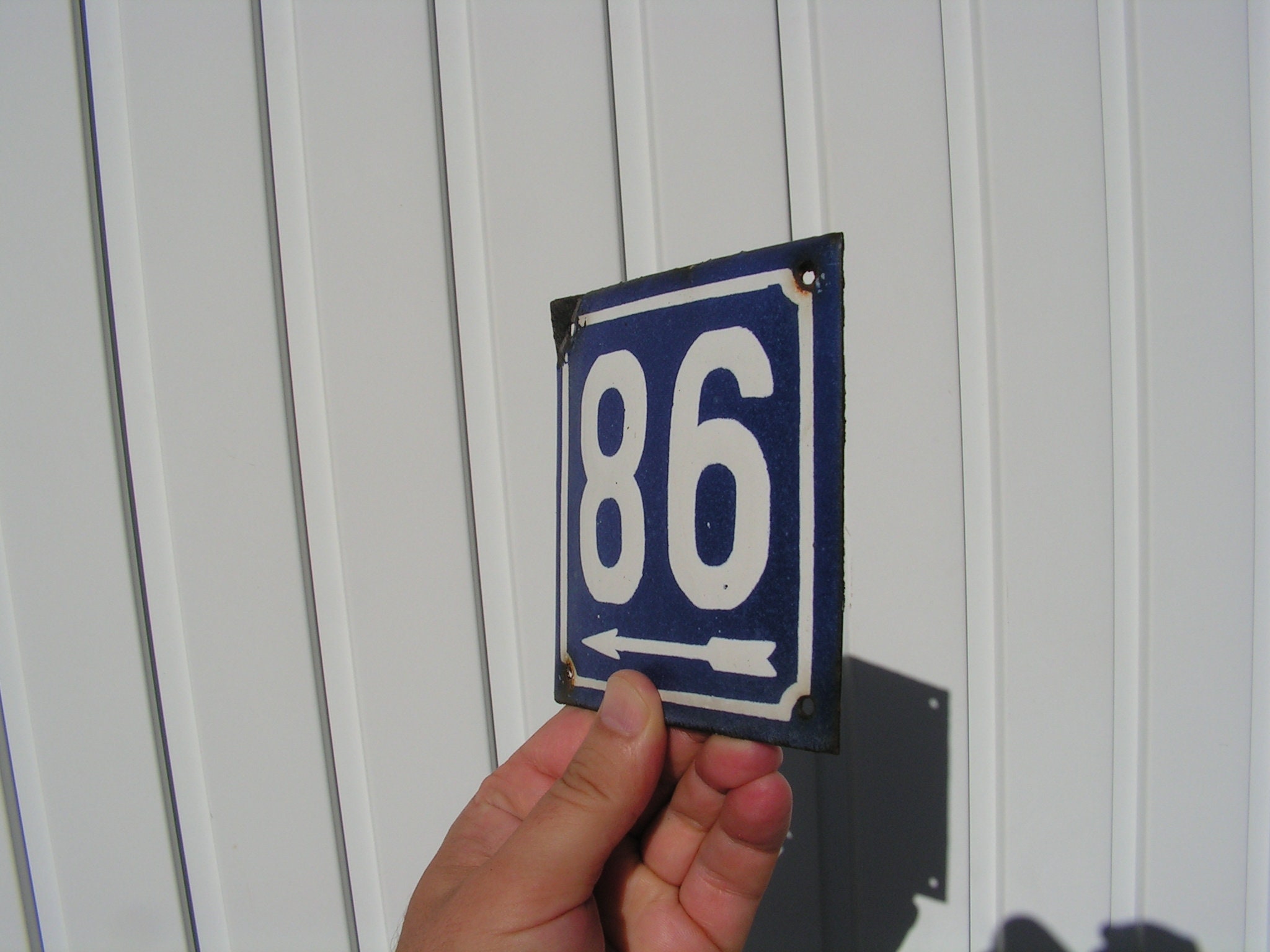 House Sign 86 Vintage Door Number 86 Blue White Rust Enamel Sign 86 Porcelain Street ...