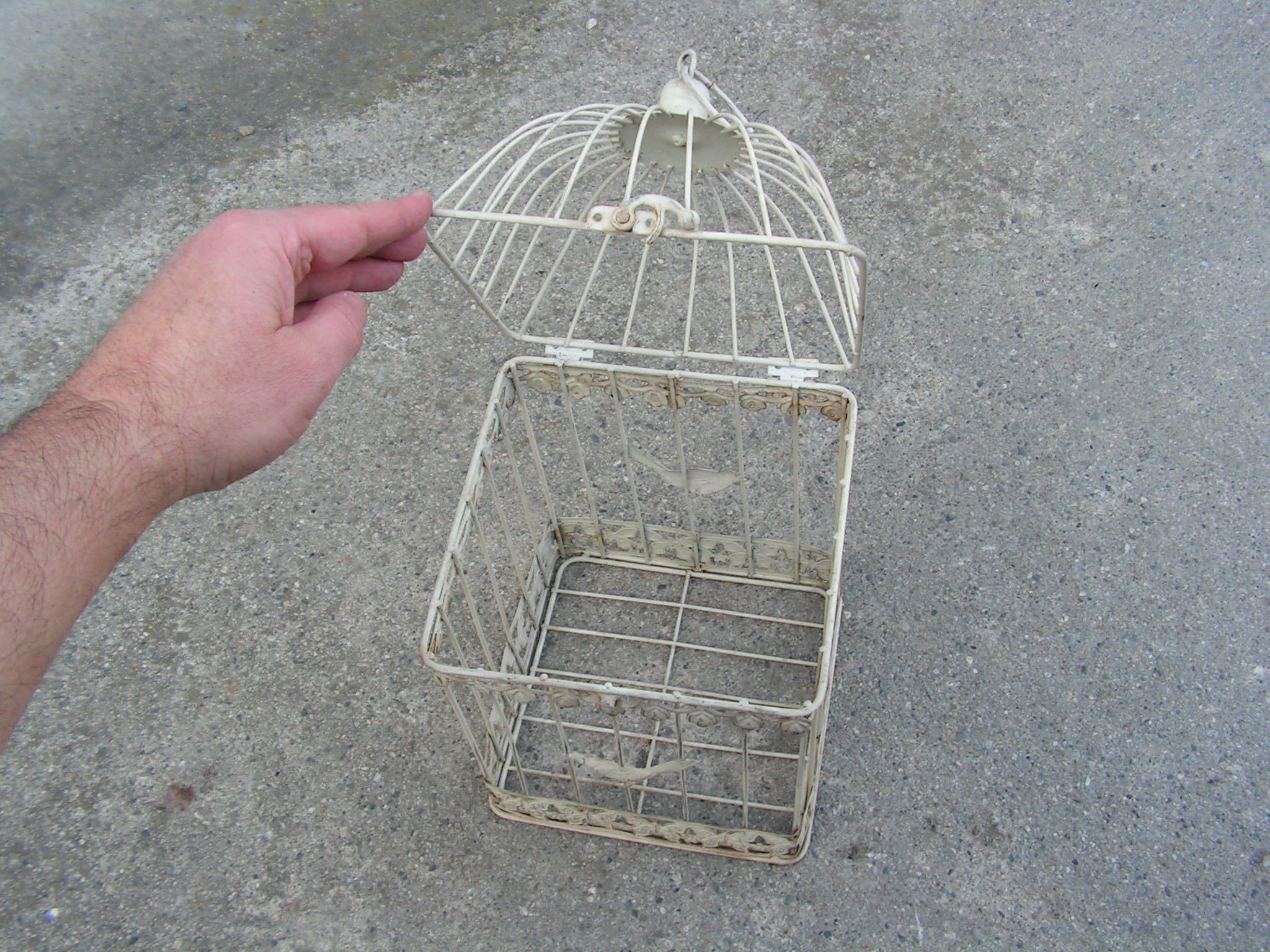 Vintage White Iron Wire Bird Cage, Handmade Rustic Garden Decor - Etsy