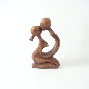 Vintage Wooden Figurine In love Hand Carved Man Woman Wooden Figure of Boy Girl Kiss Wooden art figure Symbol of Love