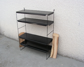 Vintage small matte metal shelving for wall Metal black shelf 4 shelfs Book shelves Wall shelf book String Shelves Nisse strinning