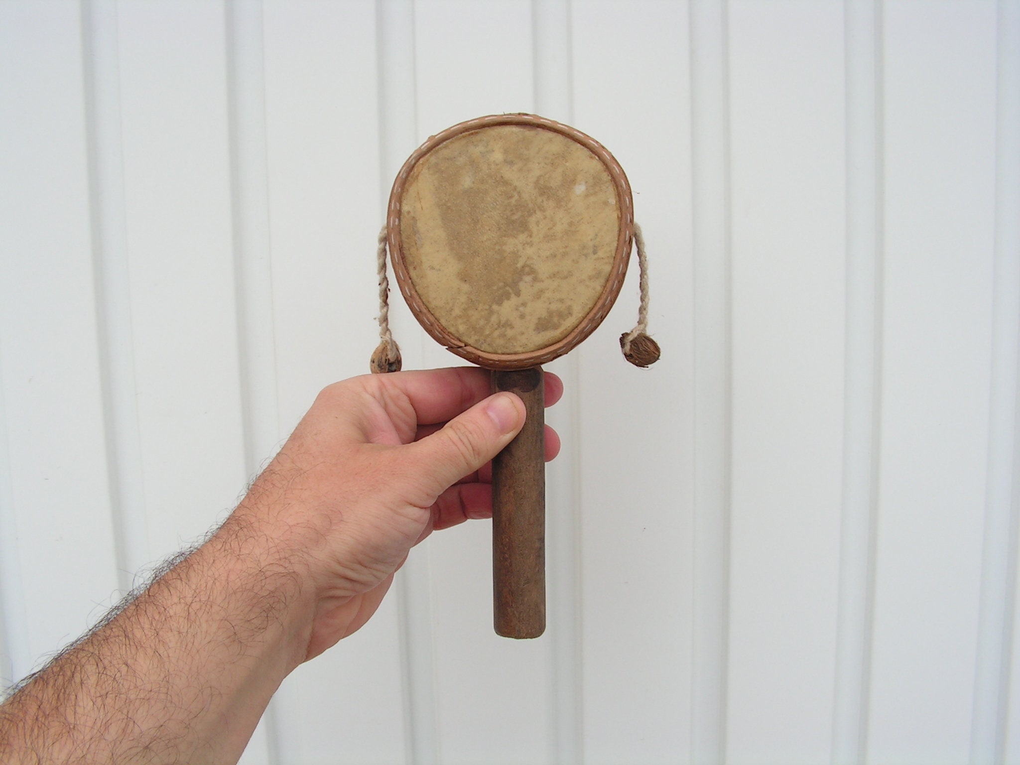 Vintage Lovely Leather Drum Rattle Drum Wood Handle Professional Drum ...