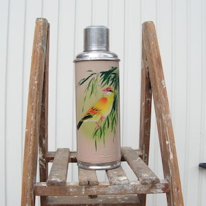 Vintage big thermos 80s Chinese aluminum thermos Travel thermos bird Kitchen Retro vacuum thermos Camping metal thermos Vacuum flask