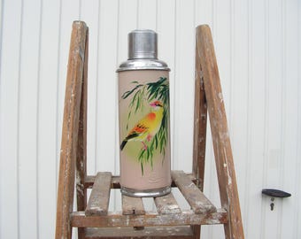 Vintage big thermos 80s Chinese aluminum thermos Travel thermos bird Kitchen Retro vacuum thermos Camping metal thermos Vacuum flask
