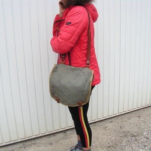 Vintage Messenger Bag Crossbody Bag Military Shoulder Bag Canvas leather Handbag Military Bag Messenger Bag Army Purse Army Canvas Sack