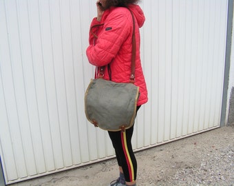 Vintage Messenger Bag Crossbody Bag Military Shoulder Bag Canvas leather Handbag Military Bag Messenger Bag Army Purse Army Canvas Sack